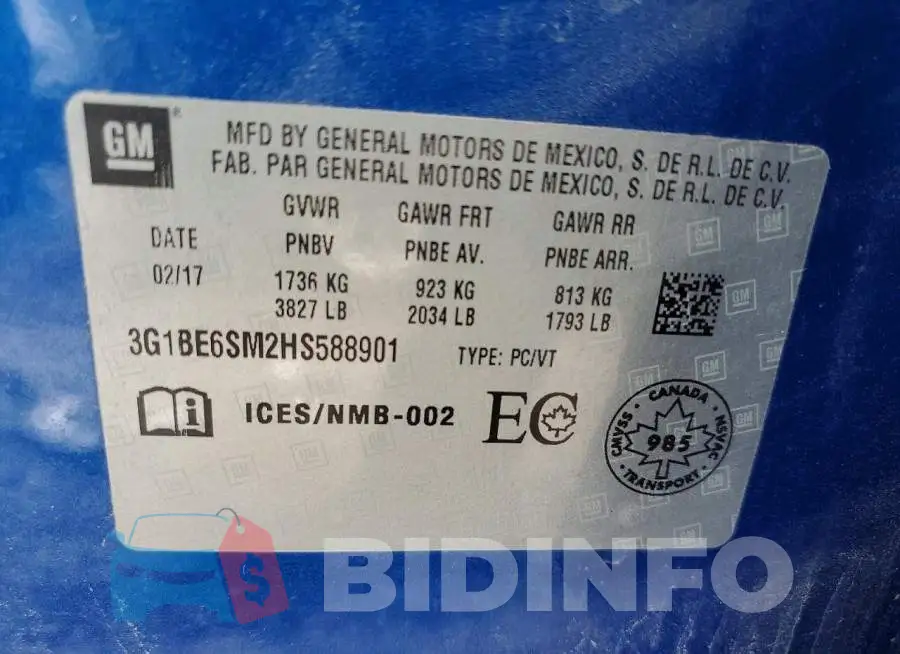3G1BE6SM2HS588901 Photo# 12