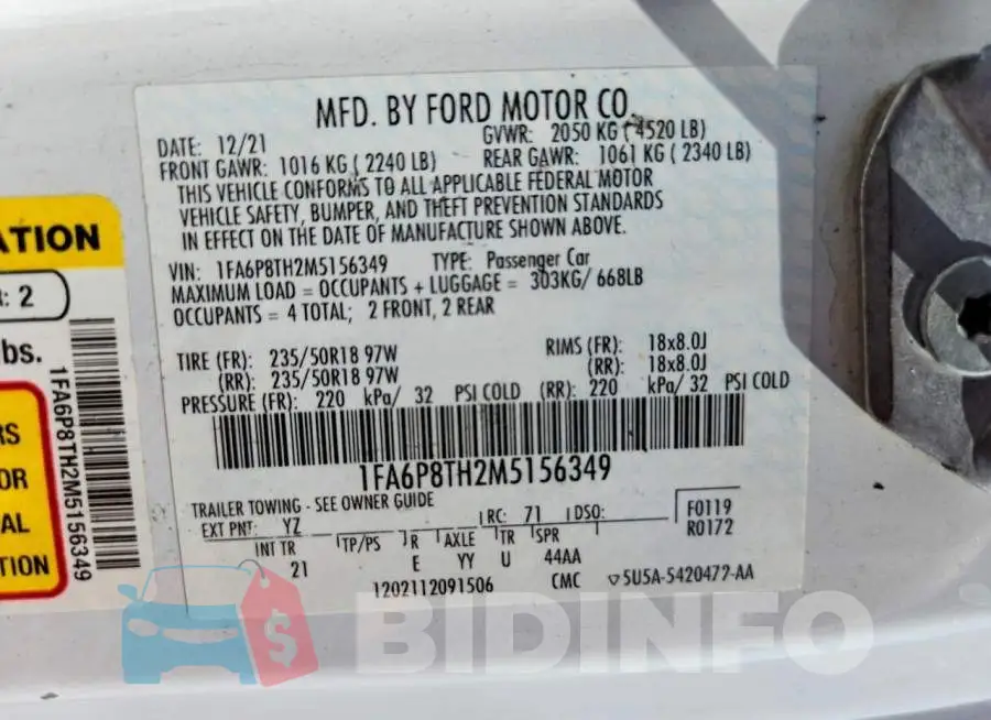 1FA6P8TH2M5156349 Photo# 12