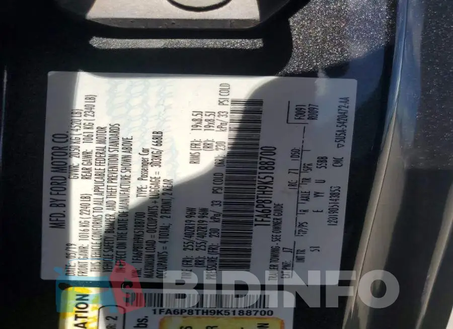 1FA6P8TH9K5188700 Photo# 12