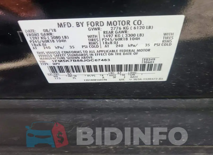 1FM5K7B88JGC67483 Photo# 13