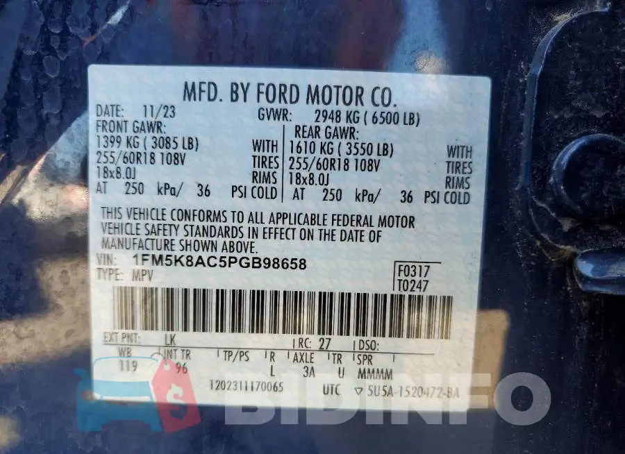 1FM5K8AC5PGB98658 Photo# 13