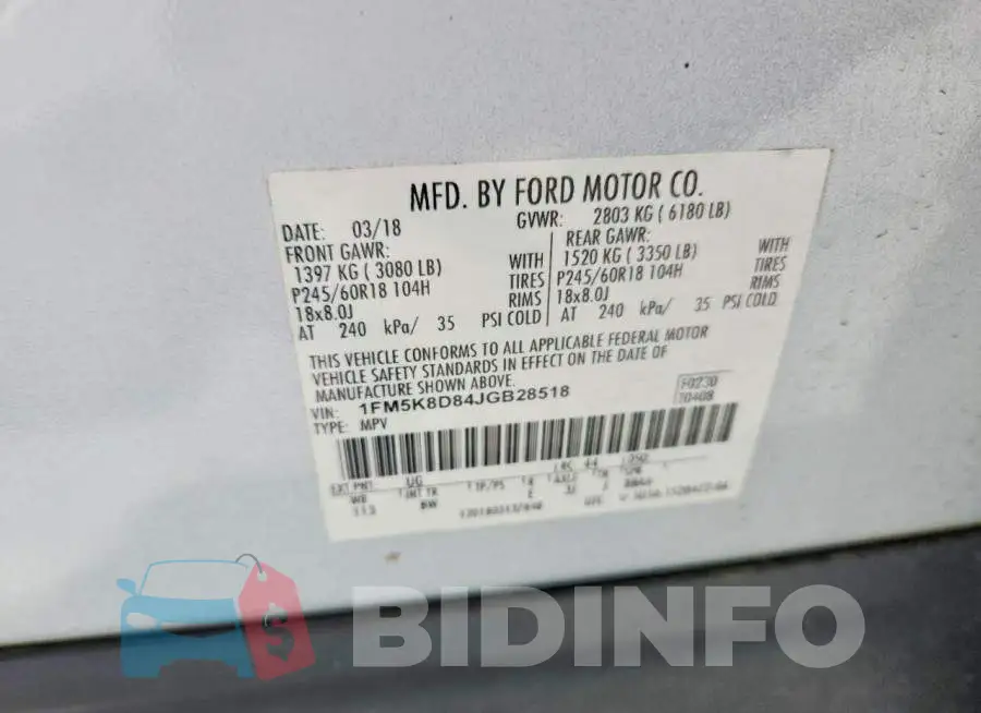 1FM5K8D84JGB28518 Photo# 13