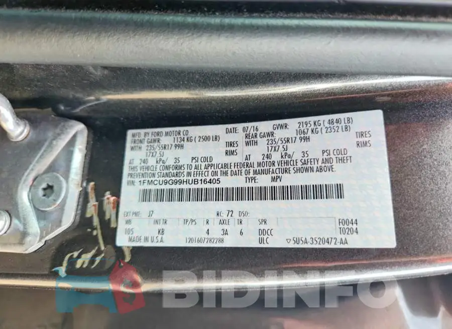 1FMCU9G99HUB16405 Photo# 13