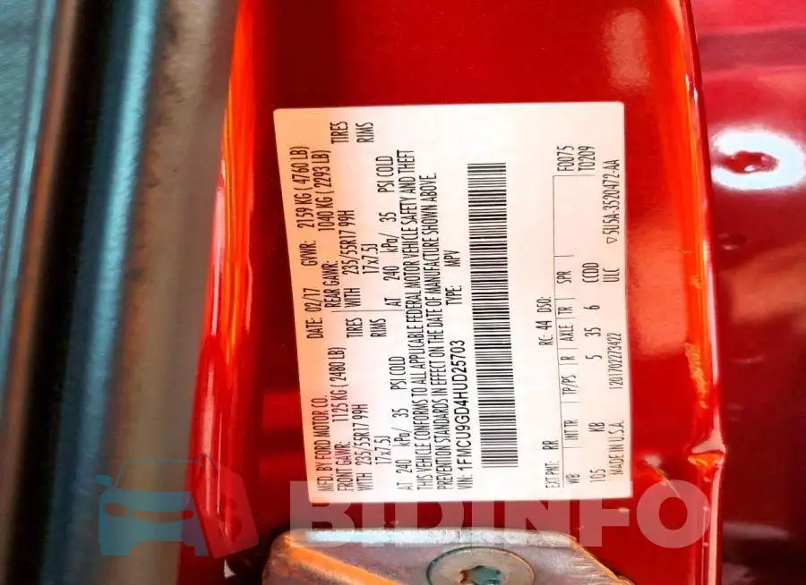 1FMCU9GD4HUD25703 Photo# 13