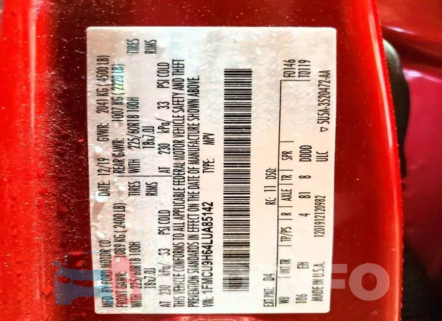 1FMCU9H64LUA85142 Photo# 13
