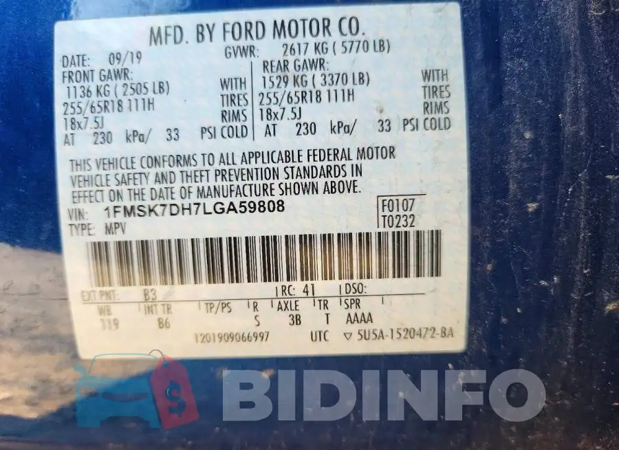 1FMSK7DH7LGA59808 Photo# 14