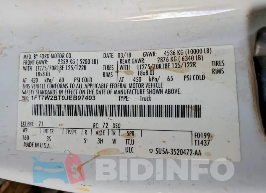 1FT7W2BT0JEB97403 Photo# 12