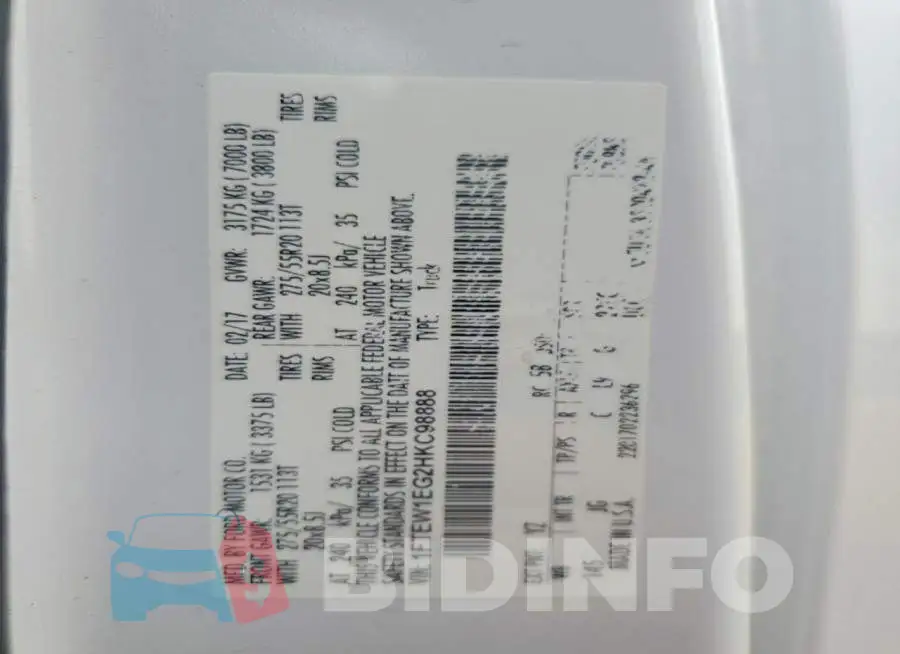 1FTEW1EG2HKC98888 Photo# 12