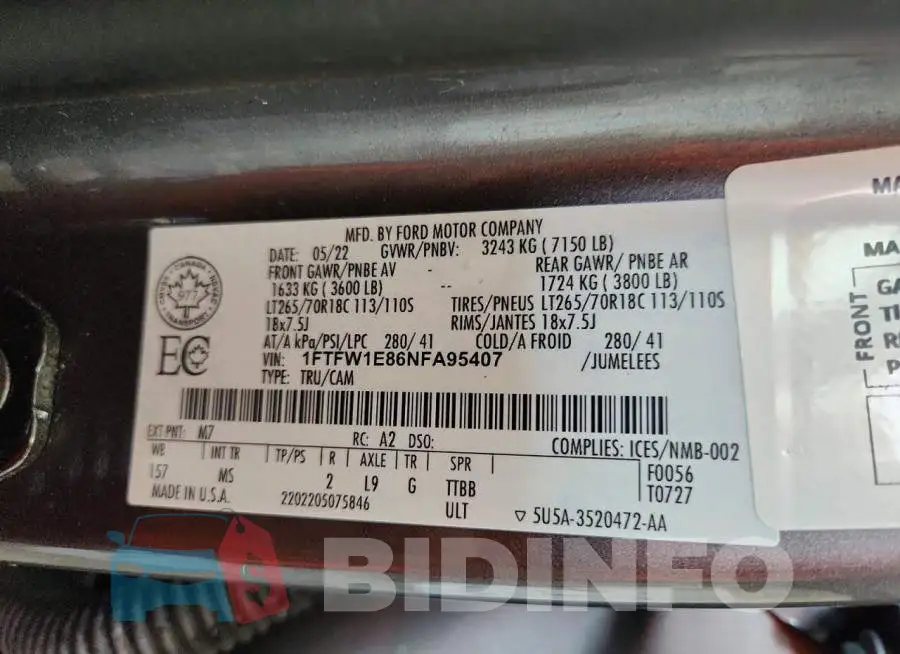 1FTFW1E86NFA95407 Photo# 12