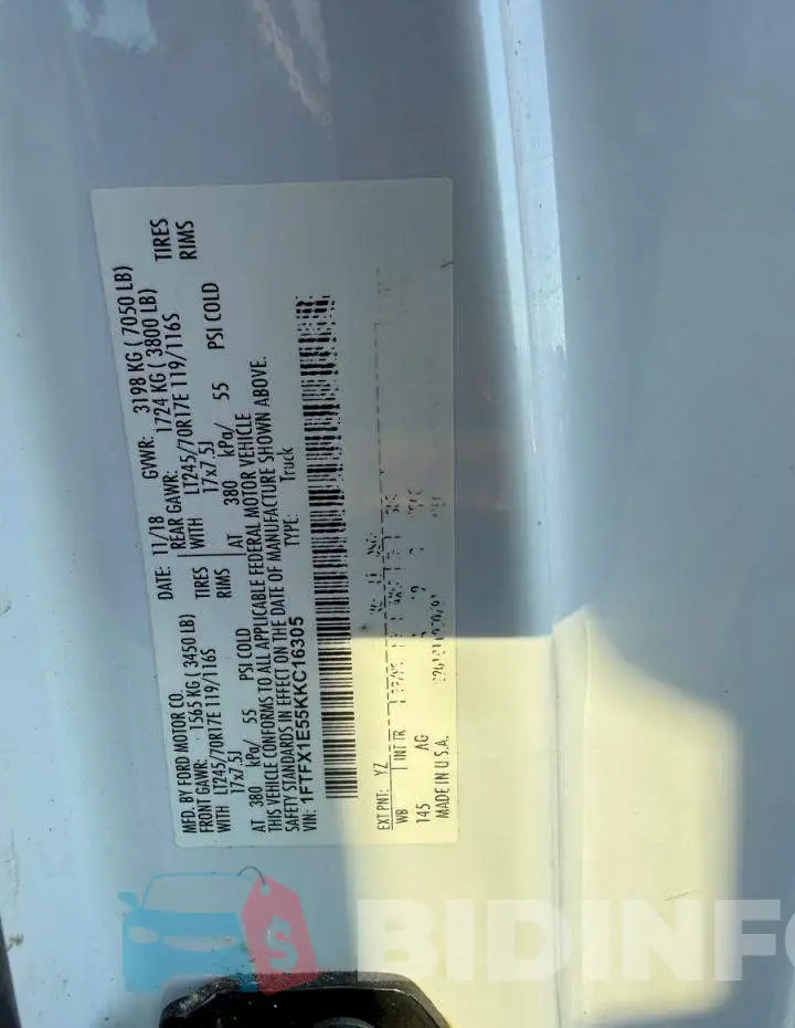 1FTFX1E55KKC16305 Photo# 10