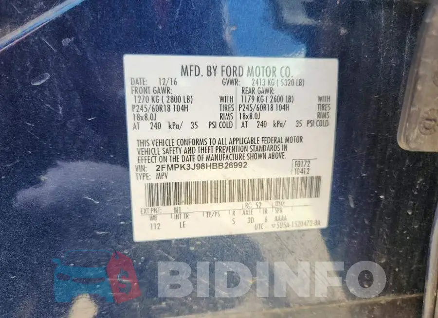 2FMPK3J98HBB26992 Photo# 13