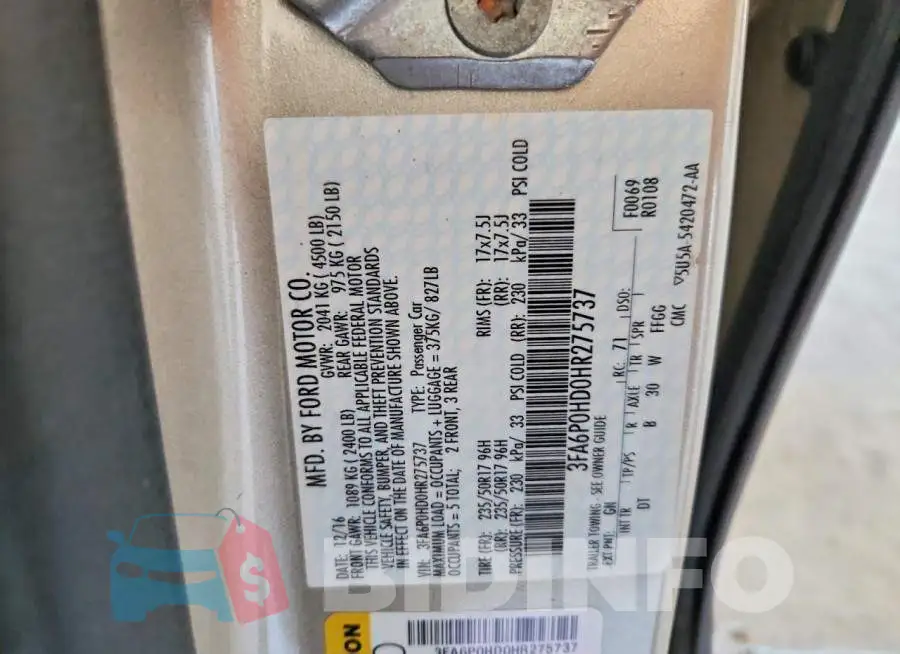 3FA6P0HD0HR275737 Photo# 12