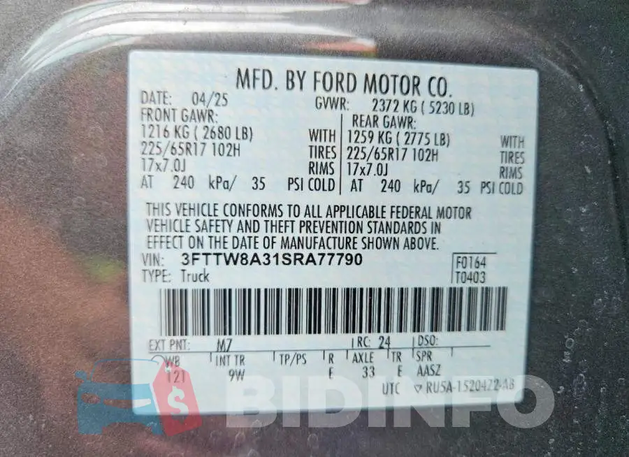 3FTTW8A31SRA77790 Photo# 13