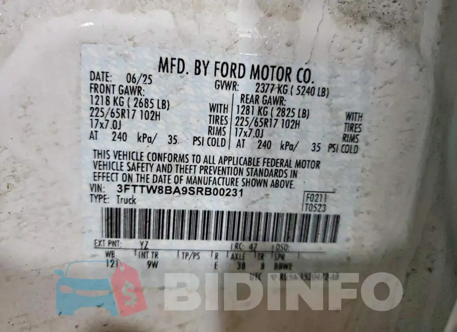 3FTTW8BA9SRB00231 Photo# 12