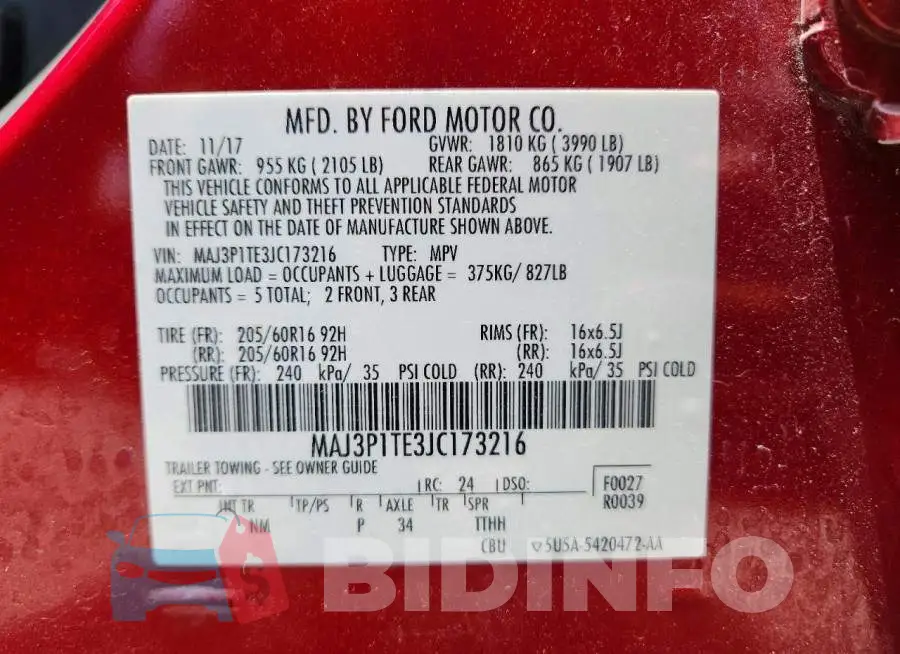 MAJ3P1TE3JC173216 Photo# 13