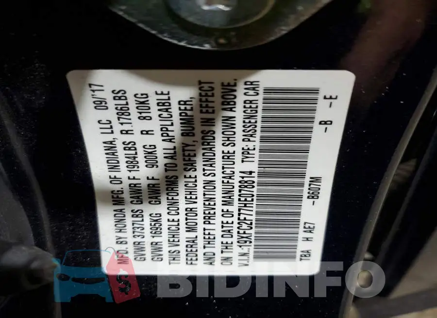 19XFC2F77HE078814 Photo# 13