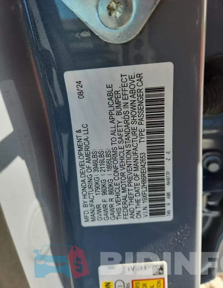 19XFL2H86RE042653 Photo# 12