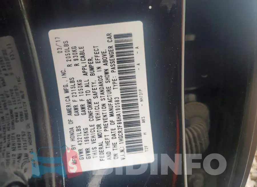 1HGCR2F86HA190583 Photo# 12