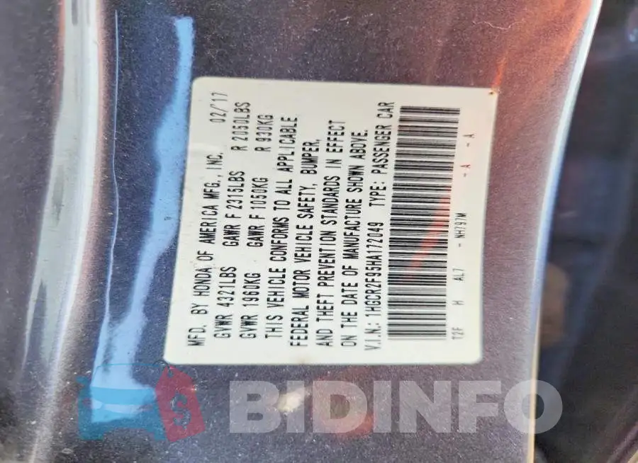 1HGCR2F95HA172049 Photo# 12