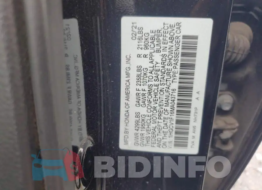 1HGCV1F16MA043716 Photo# 12