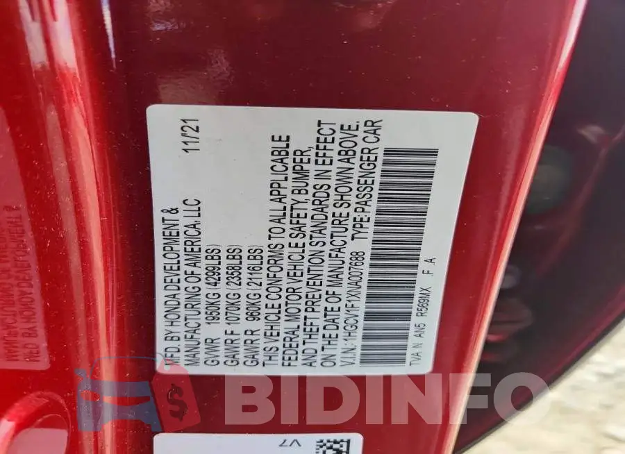 1HGCV1F1XNA007688 Photo# 12