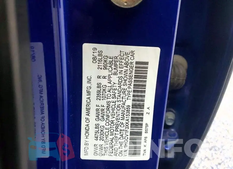 1HGCV1F3XKA153859 Photo# 12