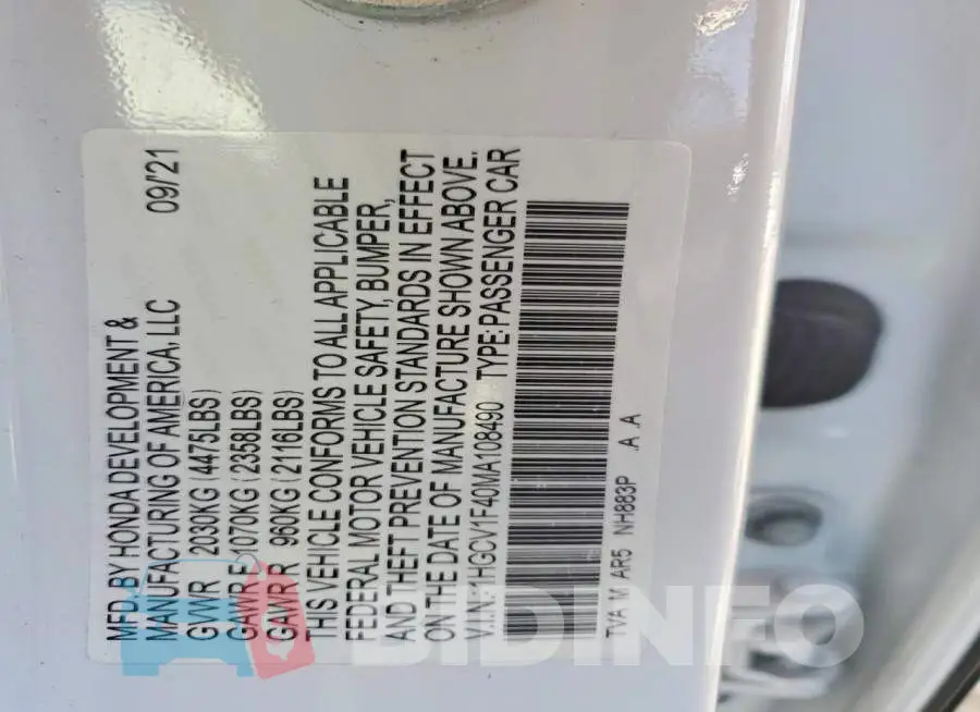 1HGCV1F40MA108490 Photo# 12