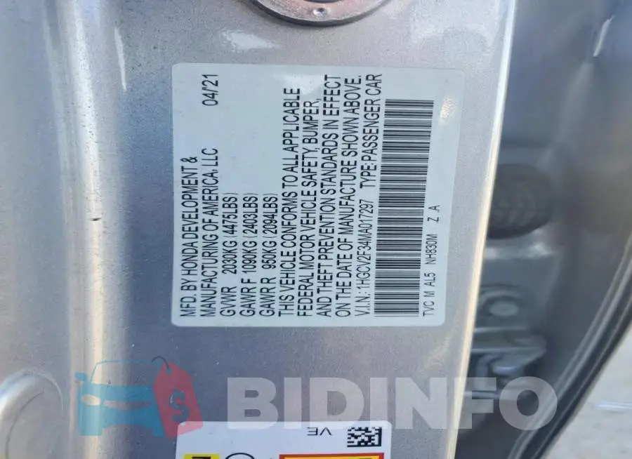1HGCV2F34MA017297 Photo# 12