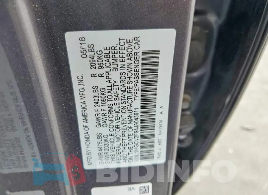 1HGCV2F94JA043611 Photo# 13