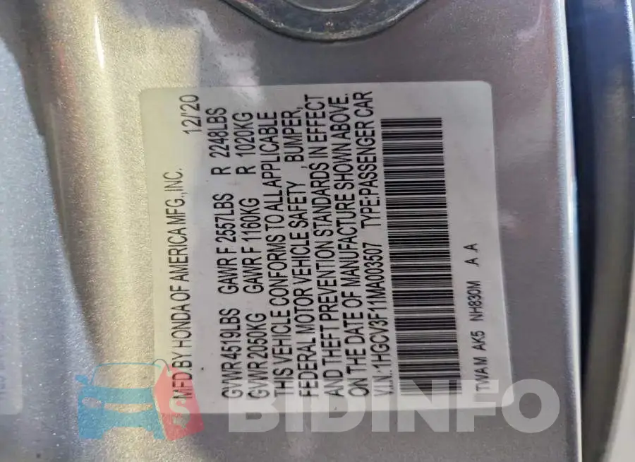 1HGCV3F11MA003507 Photo# 13