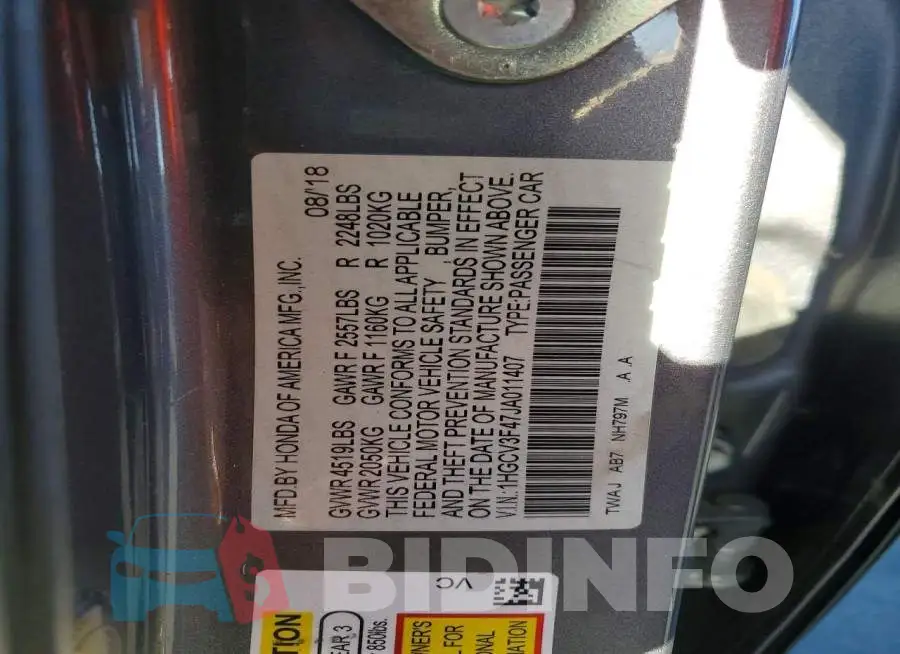 1HGCV3F47JA011407 Photo# 12