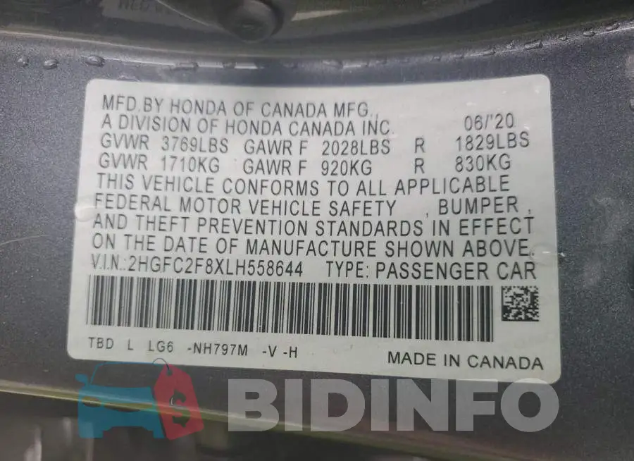 2HGFC2F8XLH558644 Photo# 13