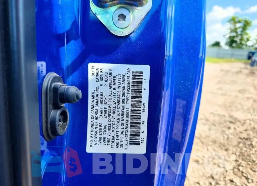 2HGFC4B6XKH306231 Photo# 12