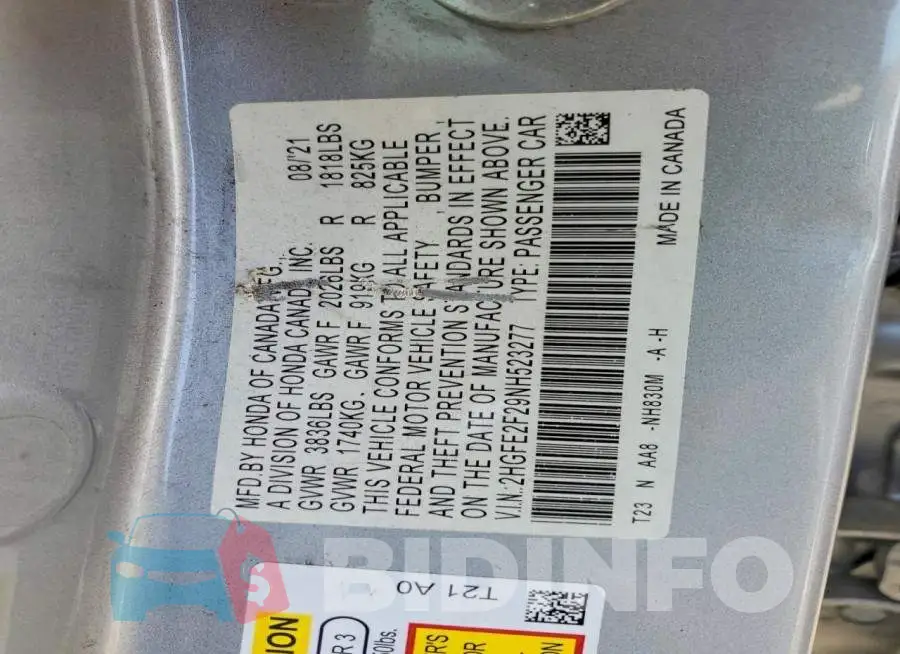 2HGFE2F29NH523277 Photo# 12