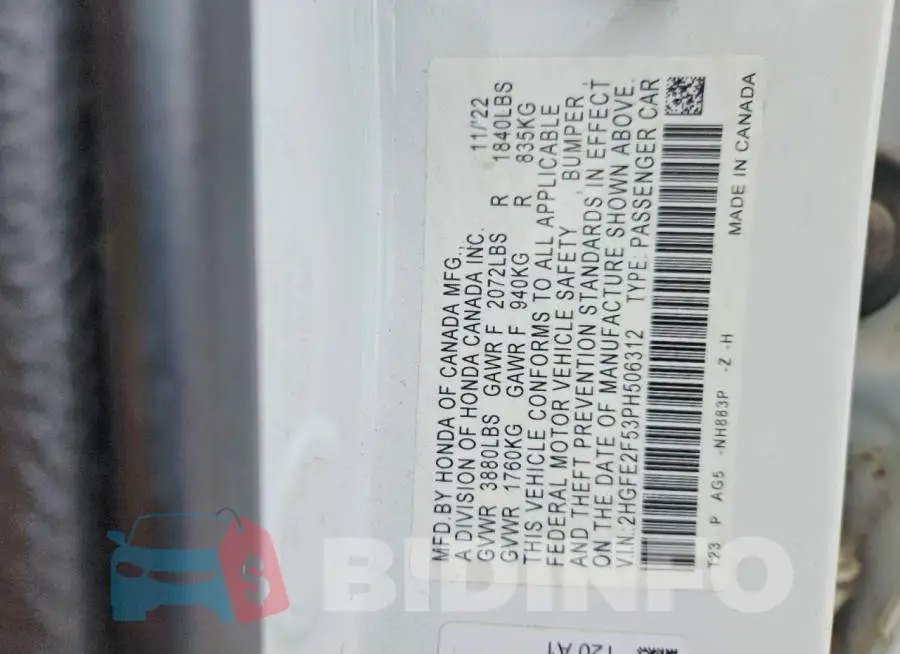 2HGFE2F53PH506312 Photo# 12