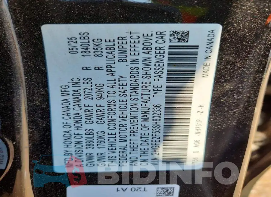 2HGFE2F53SH602336 Photo# 13
