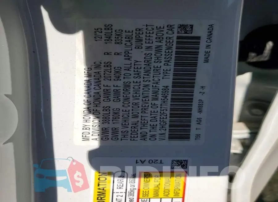 2HGFE2F57TH546984 Photo# 12