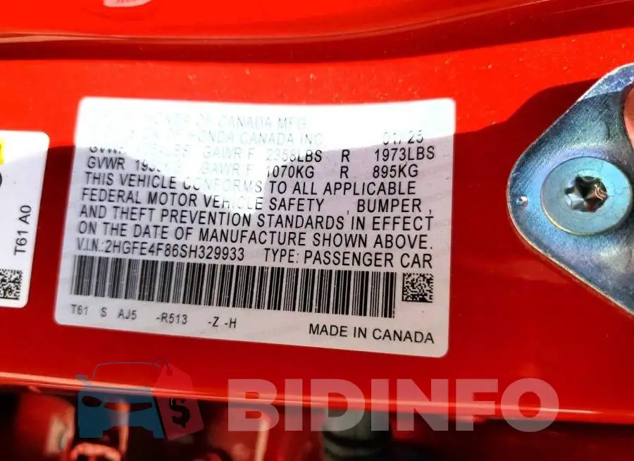 2HGFE4F86SH329933 Photo# 13