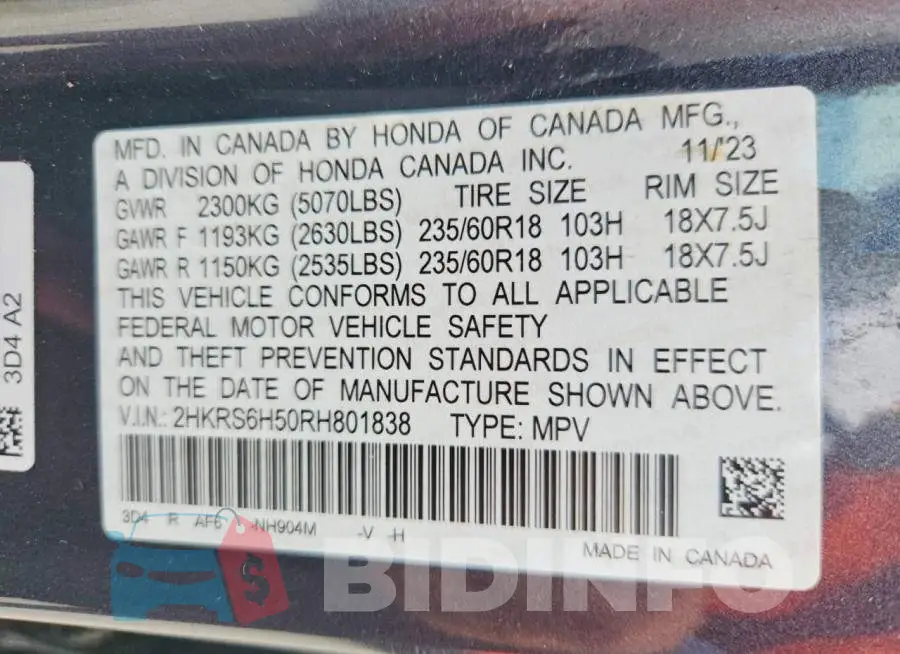 2HKRS6H50RH801838 Photo# 13