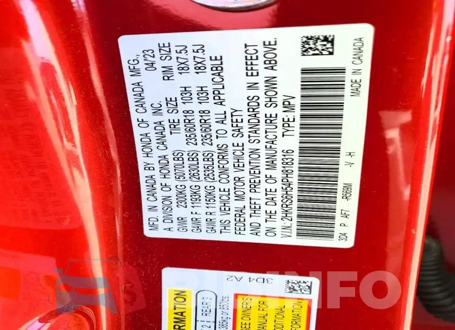 2HKRS6H54PH818316 Photo# 14