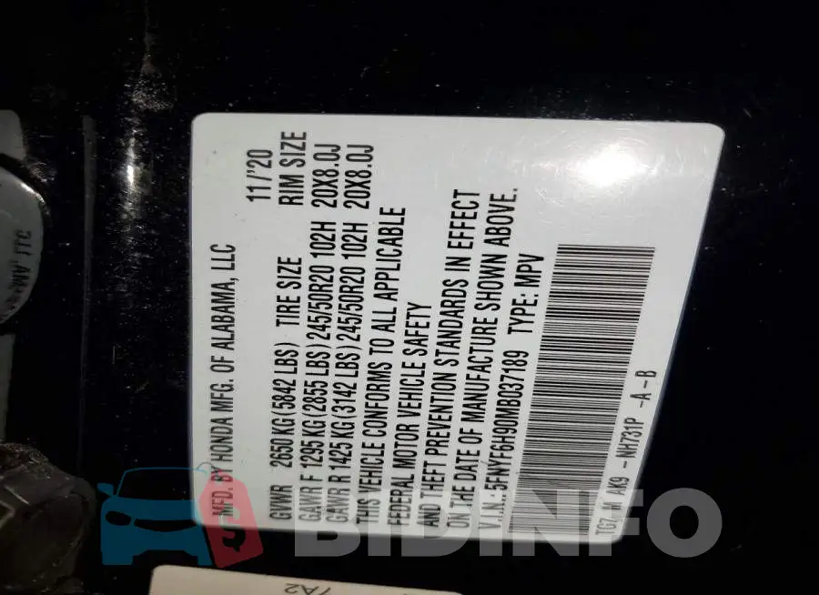 5FNYF6H90MB037189 Photo# 13
