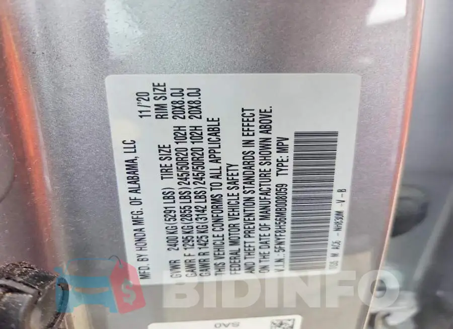 5FNYF8H56MB008059 Photo# 13