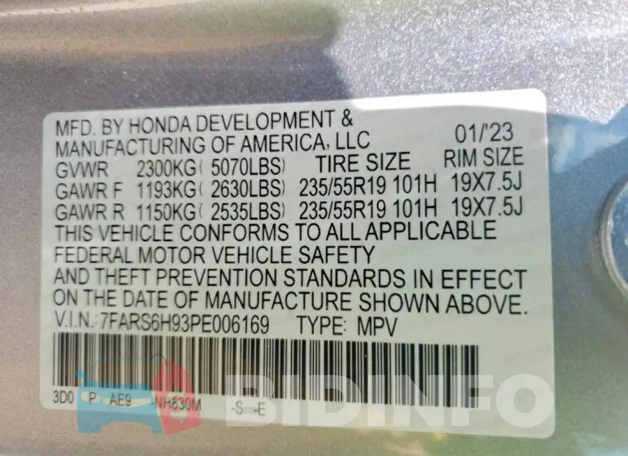 7FARS6H93PE006169 Photo# 13