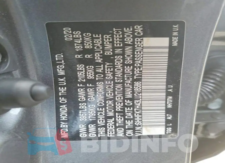 SHHFK7H43LU218586 Photo# 12