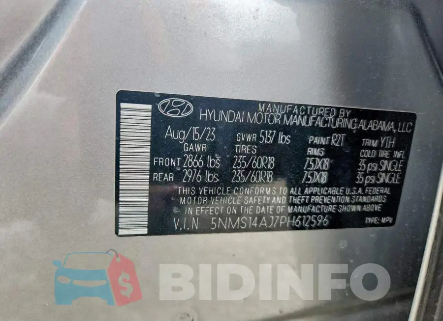 5NMS14AJ7PH612596 Photo# 13
