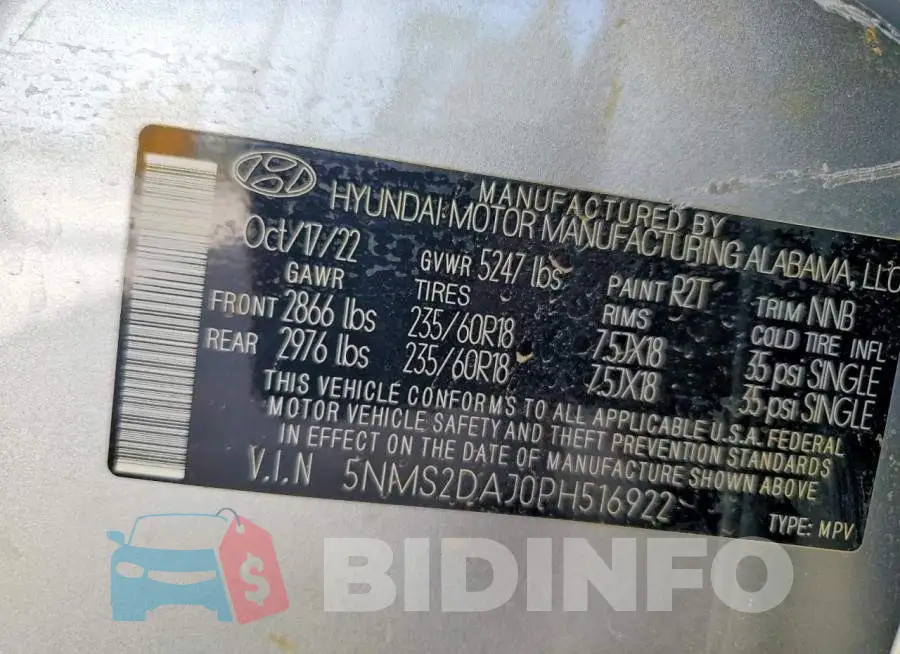 5NMS2DAJ0PH516922 Photo# 13