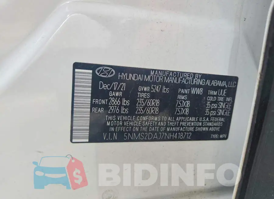 5NMS2DAJ7NH418712 Photo# 13