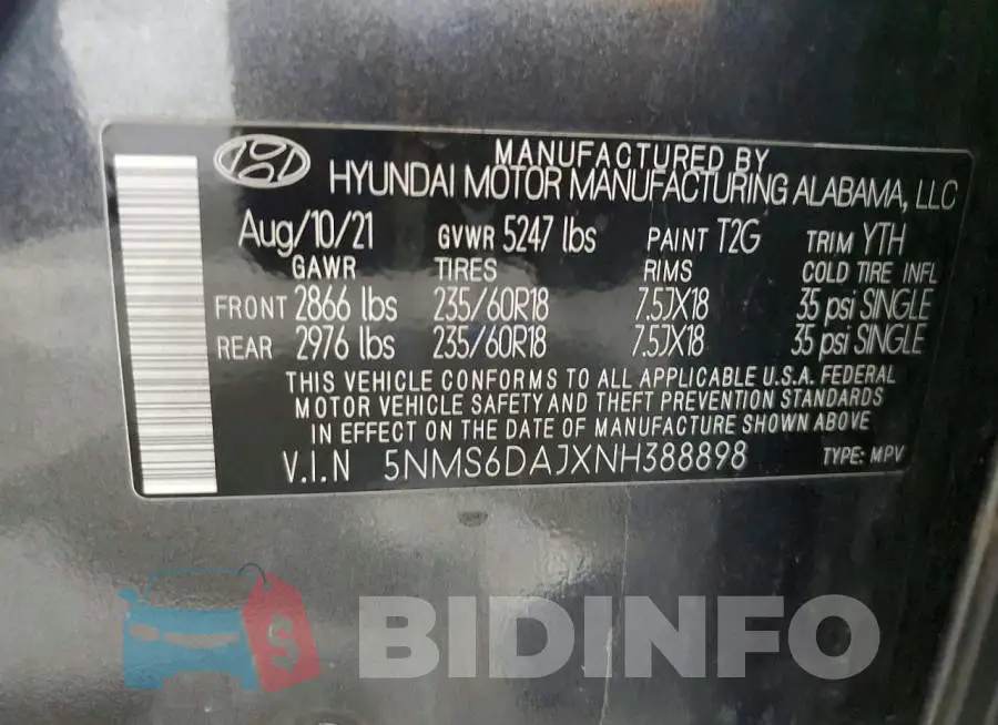 5NMS6DAJXNH388898 Photo# 14