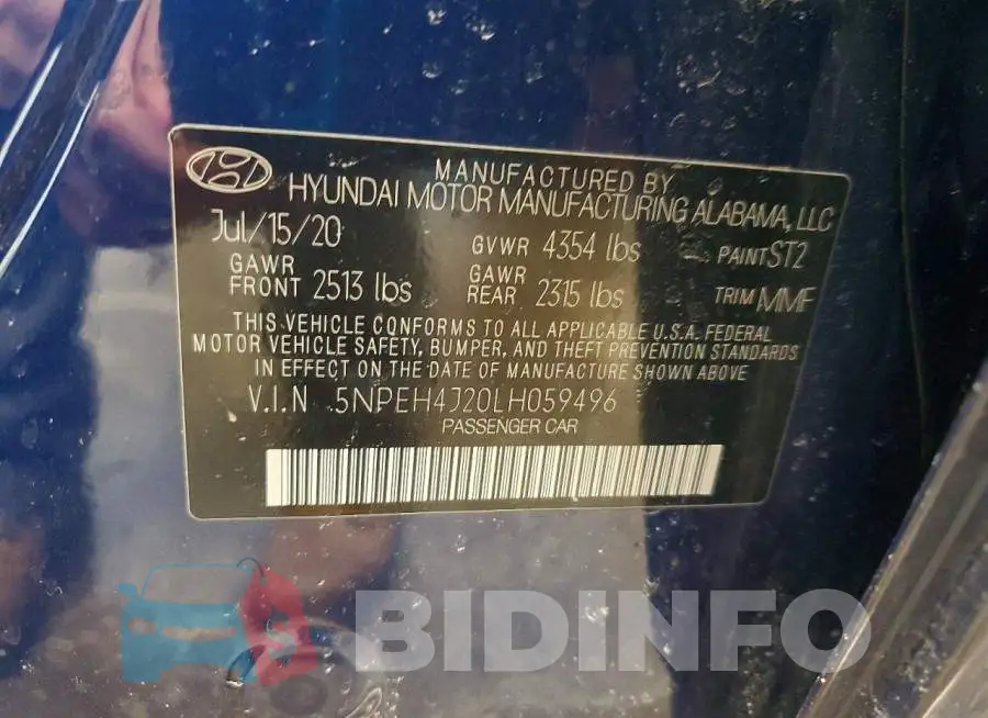 5NPEH4J20LH059496 Photo# 12