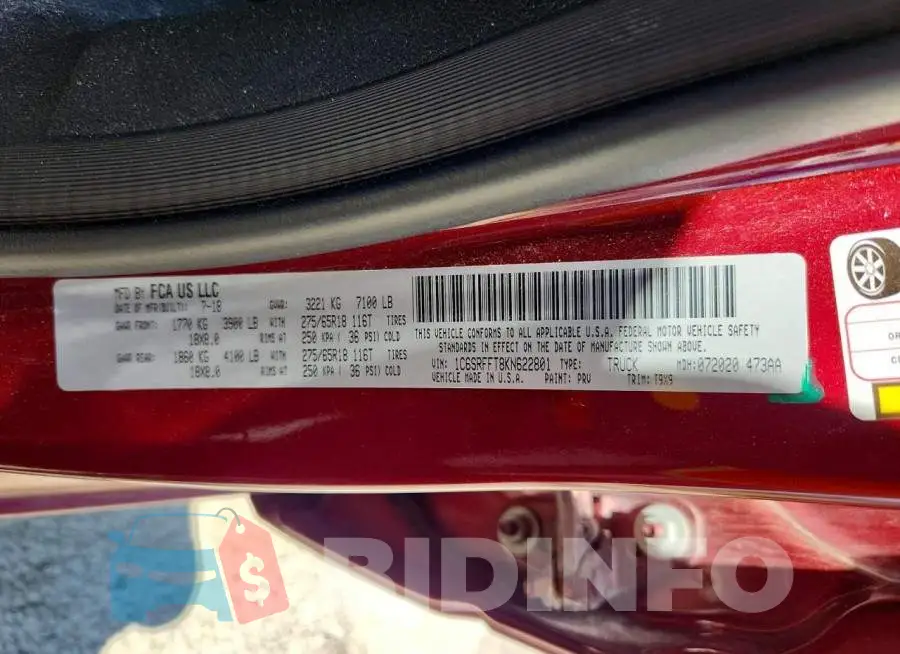 1C6SRFFT8KN622801 Photo# 13